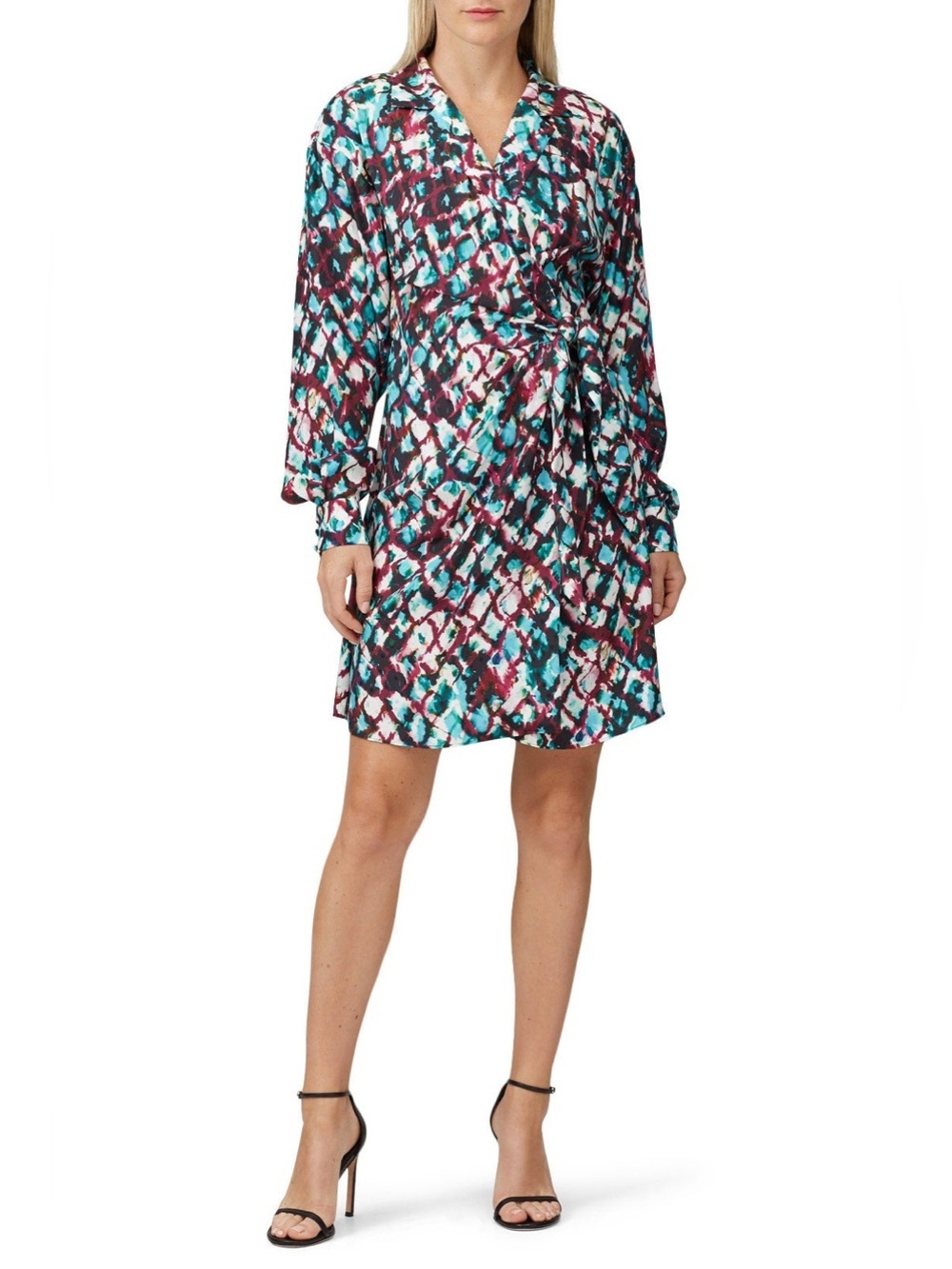 Saloni Women’s Mari 100% Silk Wrap Shirt Dress Size 6 Watercolor Print EUC
